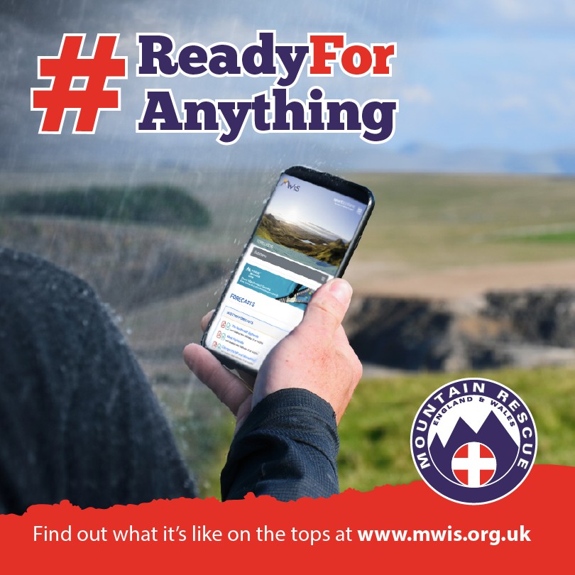 Image of a phone looking at the Mountain Weather Information Service App. For more information go to www.mwis.org.uk